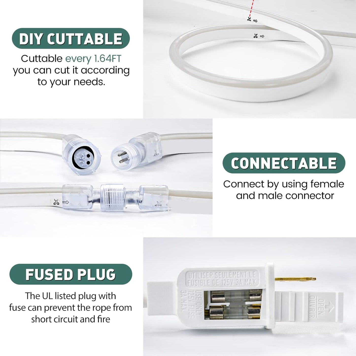 GZBtech Flexible LED Neon Rope Lights 66FT,AC 110-120V Waterproof Strip Light, 120 LEDs/M Cuttable Connectable Neon Lighting for Indoor Outdoor Home Decor/Commercial Building Use-Red 20M