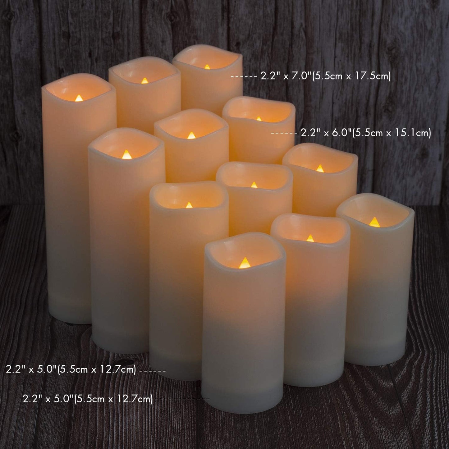 Aignis 24pcs Flameless LED Candles Battery Operated with 10-Key Remote Timer, Outdoor Waterproof Electric Lights, Warm Flickering Glow for Cozy Home/Wedding/Holiday Décor (D2.2'' x H4''/5''/6''/7'')