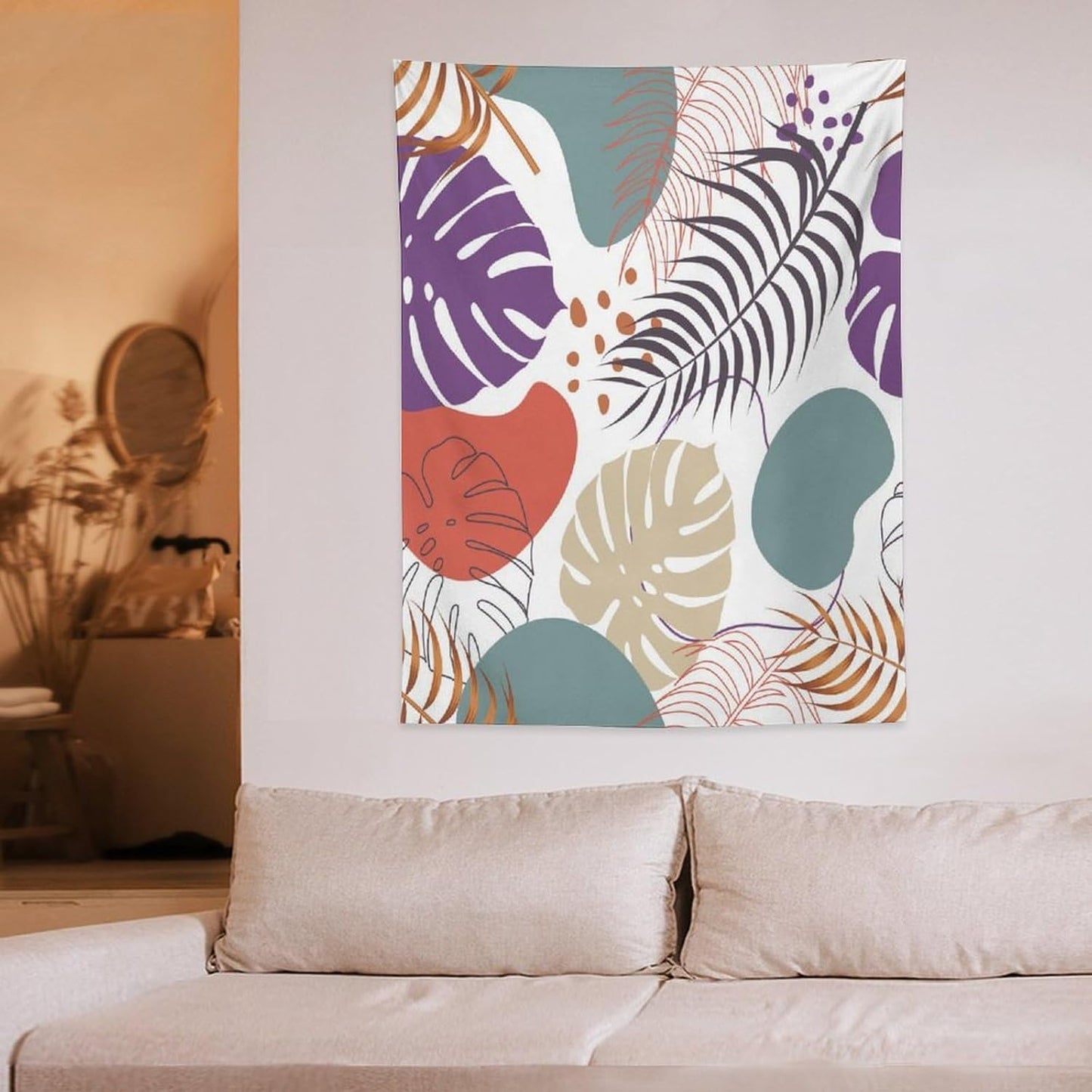 ICMOLYYENLO Tropical Green Leaves Tapestry, Exotic Leaves Beautiful Bedroom Wall Hanging, Floral Poster Blanket for Bedroom Living Room Dormitory Apartment 50x60 Inch