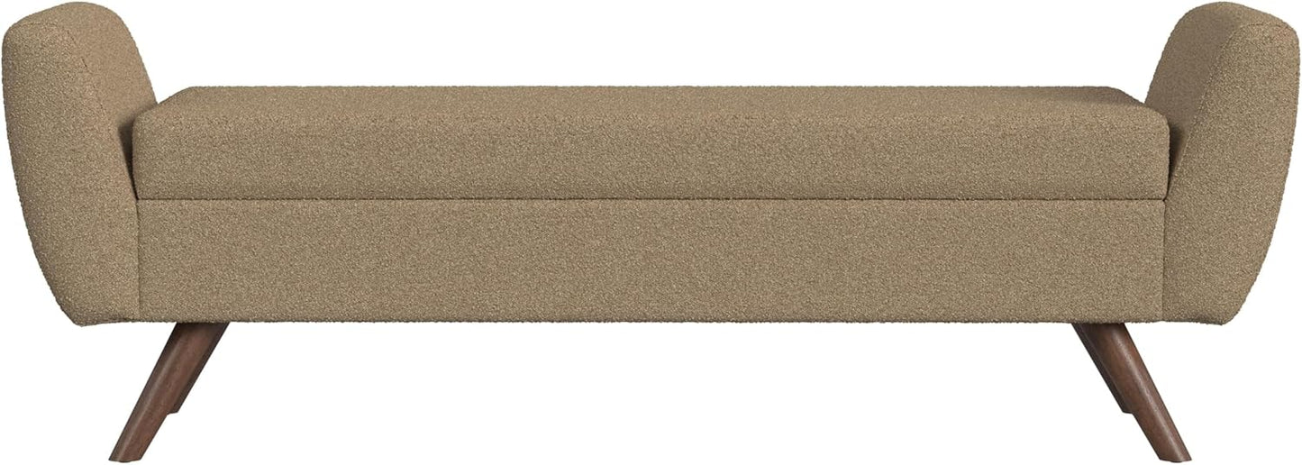 HomePop Modern Storage Bench with Wood Legs Home Décor|Bench with Storage for Living Room & Bedroom - Brown Boucle