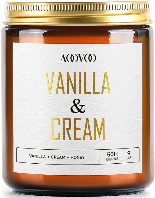 AOOVOO Vanilla Cream Candles - 9 oz Scented Candles, Aromatherapy Candle, Soy Candle for Home Scented