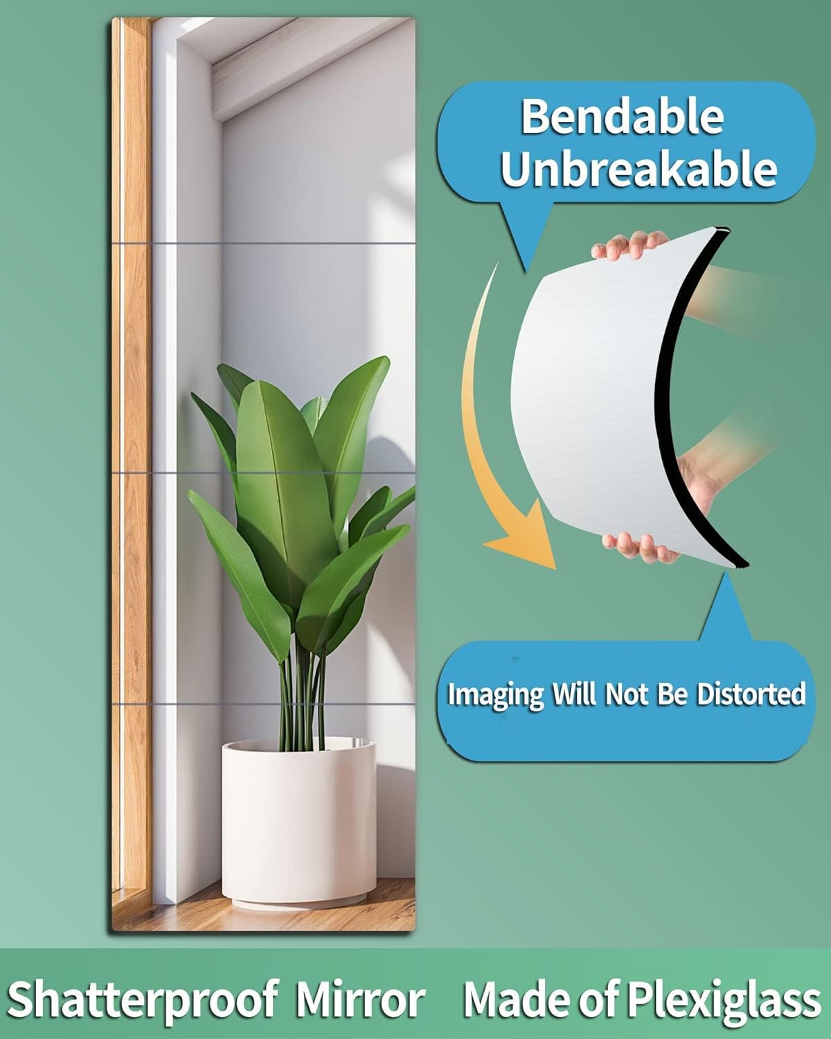 Shatterproof Wall Mirror Full Length for Bedroom, Acrylic Gym Mirrors For Home, Extra Thick: 0.12 inch, 14 x 14 inch x 4 Pcs, Workout Mirrors Safe for Kids, Over The Door, Long Wall Mounted