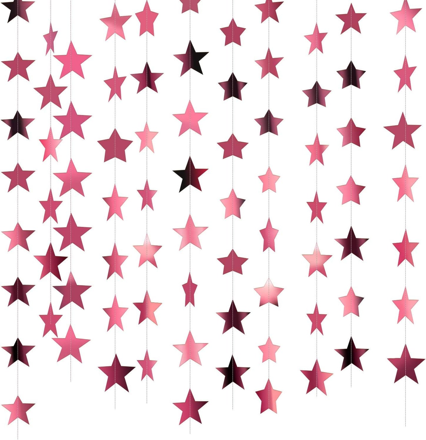 Patelai Glitter Star Garland Banner Decor 130 Feet Star Hanging Bunting Banner Twinkle Backdrop for Homecoming Classroom Wedding Birthday Halloween Christmas Party Supplies(Rose Pink)