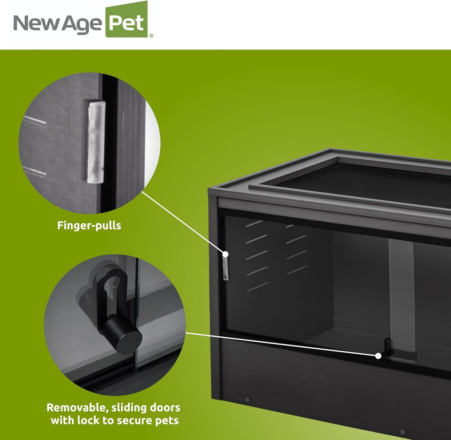 New Age Pet ECOFLEX 48 in Mojave Reptile Lounge in Espresso Black, Durable Wood Plastic Composite Habitat with Vented Side Panels, Removable Sliding Glass Doors, and Mesh Screen Top for Lamp Setup,