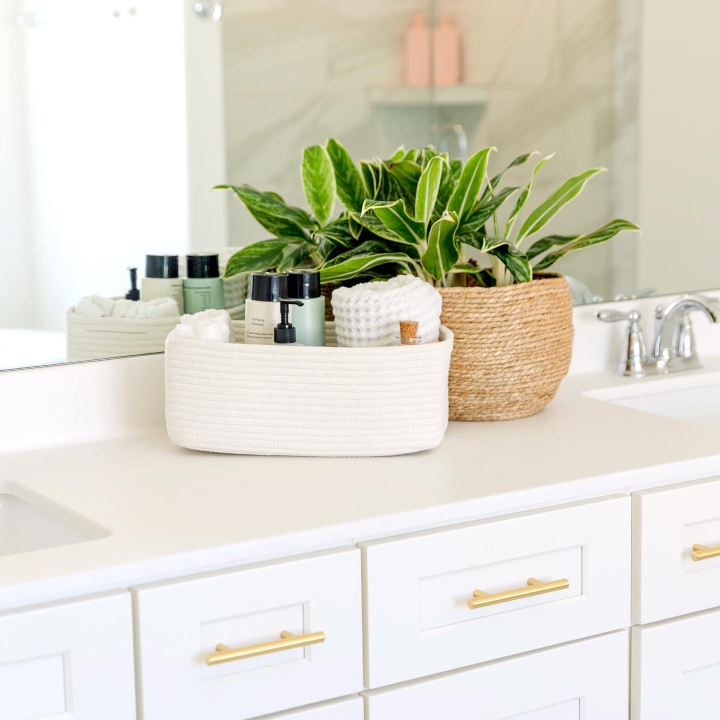 NaturalCozy 13.5”x8.5”x5.5” Storage Baskets for Shelves 3 Pack | Cotton Rope Woven Small Baskets for Organizing | Small Storage Bins for Nursery, Bathroom, Closet, Cube Shelf, Decorative, Gift