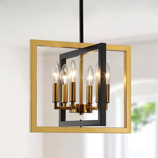 ANKYLHUA Small Black Gold Chandelier,6-Lights Ceiling Light Fixture E12,Adjustable Hight Pendant Lights Kitchen Island,Chandeliers for Dining Room Bedroom,Entryway,Foyer