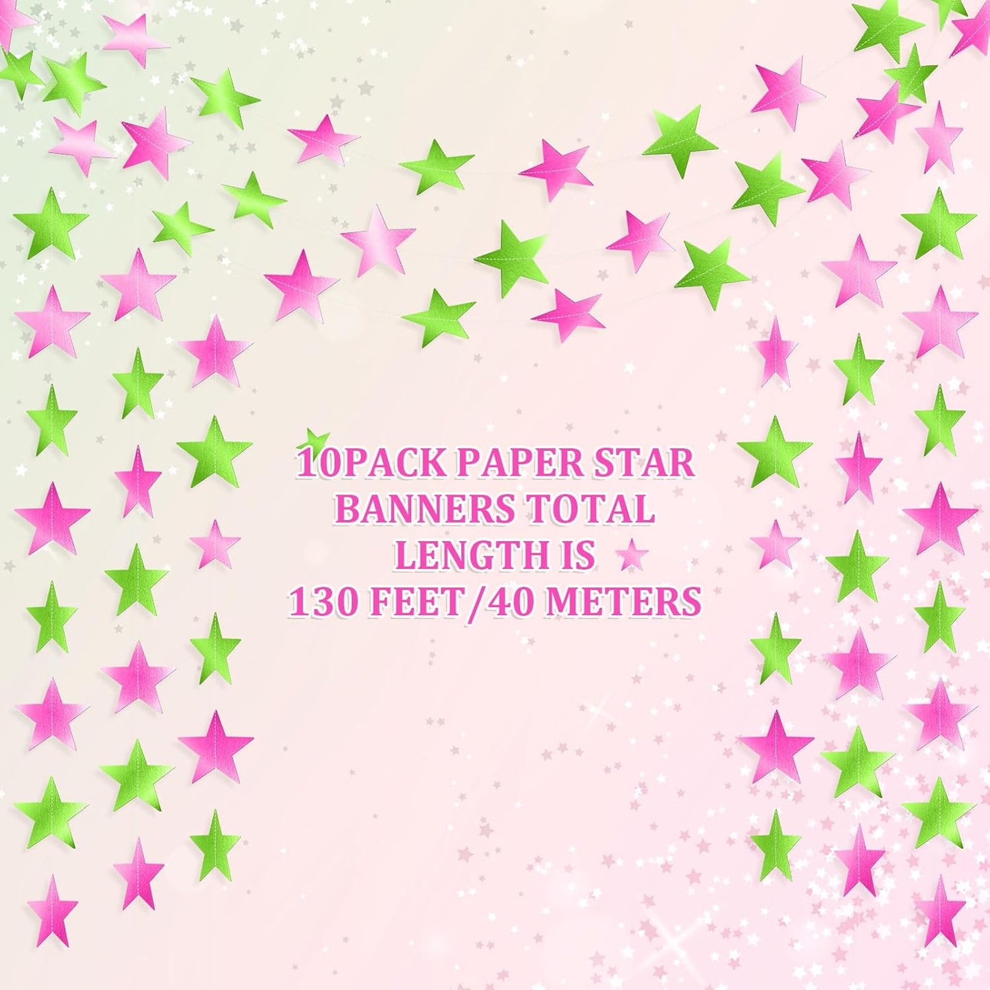 Patelai Glitter Star Garland Banner Decor 130 Feet Star Hanging Bunting Banner Twinkle Backdrop for Homecoming Classroom Wedding Birthday Halloween Christmas Party Supplies(Pink,Green)