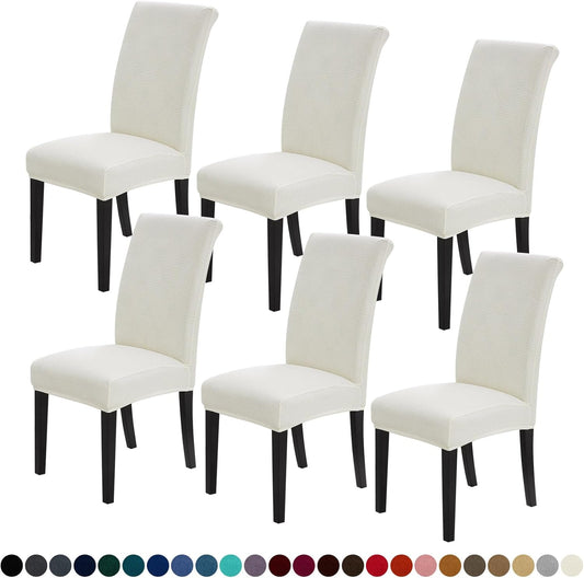 Joccun Chair Covers for Dining Room Set of 6,Dining Chair Slipcovers Stretch Dining Room Chair Covers Seat Protector,Washable Parsons Chair Cover for Home,Hotel,Banquet(Ivory,6 Pack)