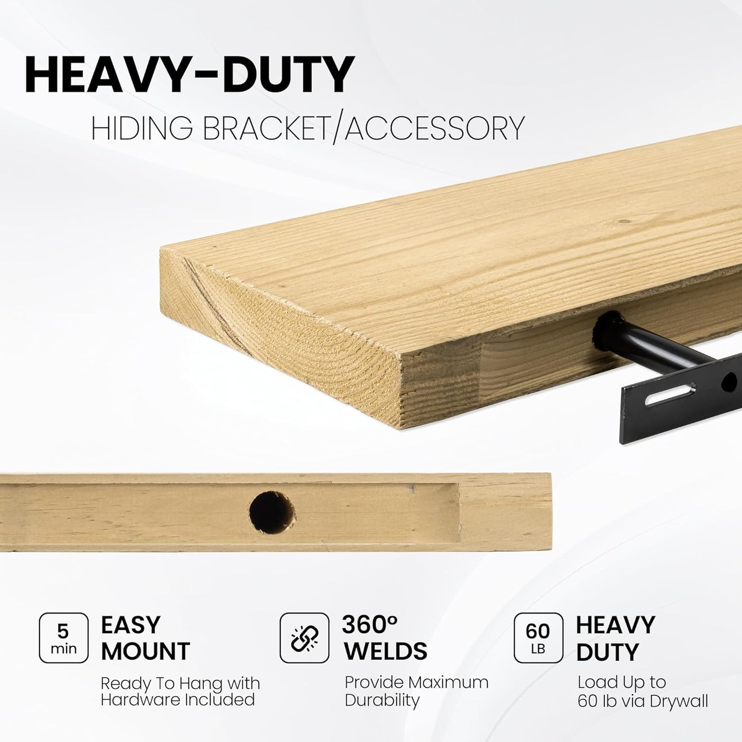 Fun Memories Floating Shelves for Wall Decor, 72"x8" Rustic Reclaimed Wood Shelves, Heavy-Duty Wall Mounted Shelves with Invisible Brackets for Living Room, Bedroom, Kitchen, Natural Finish