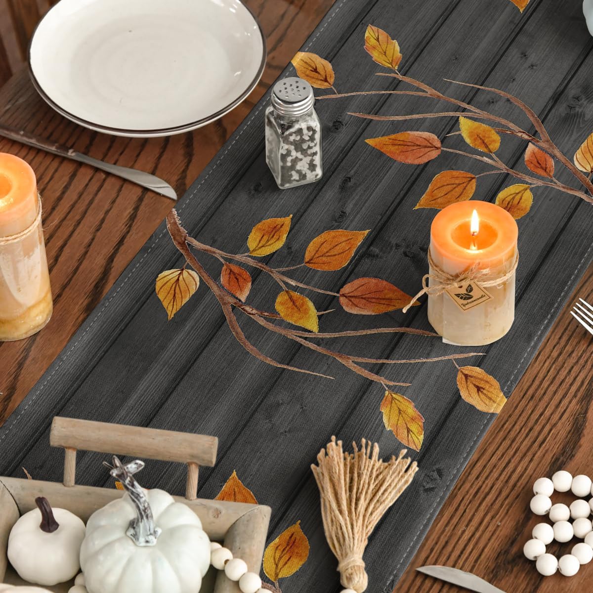 Artoid Mode Fall Gnomes Pumpkins Sunflower Maple Leaves Thanksgiving Table Runner, Seasonal Harvest Vintage Kitchen Dining Table Decoration for Indoor Outdoor Home Party Decor 13 x 36 Inch
