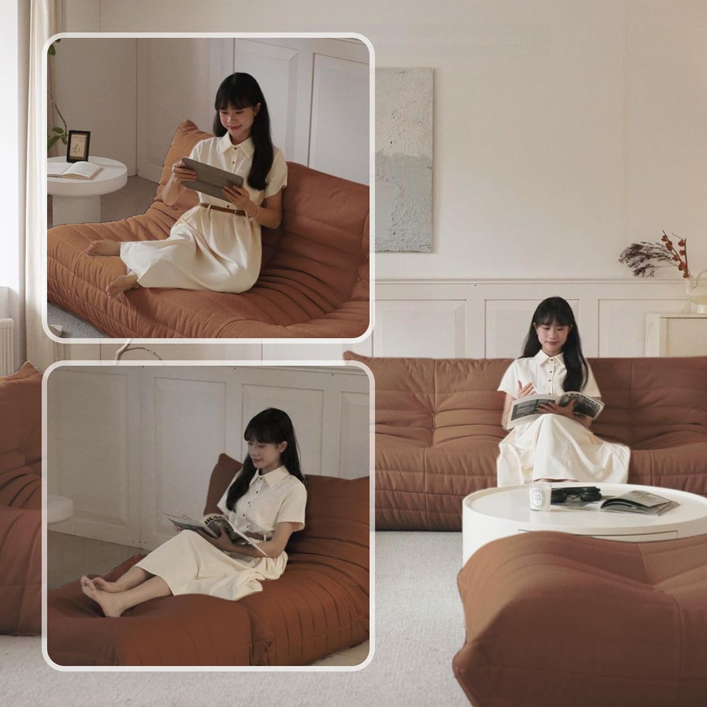 Luxury Sofa Couch Chair, Lazy Floor Seating, Fireside Bean Bag Chair, Ergonomic Tatami Sofa Lounger for Living Room, Bedroom, Office, Single Seat, Brown