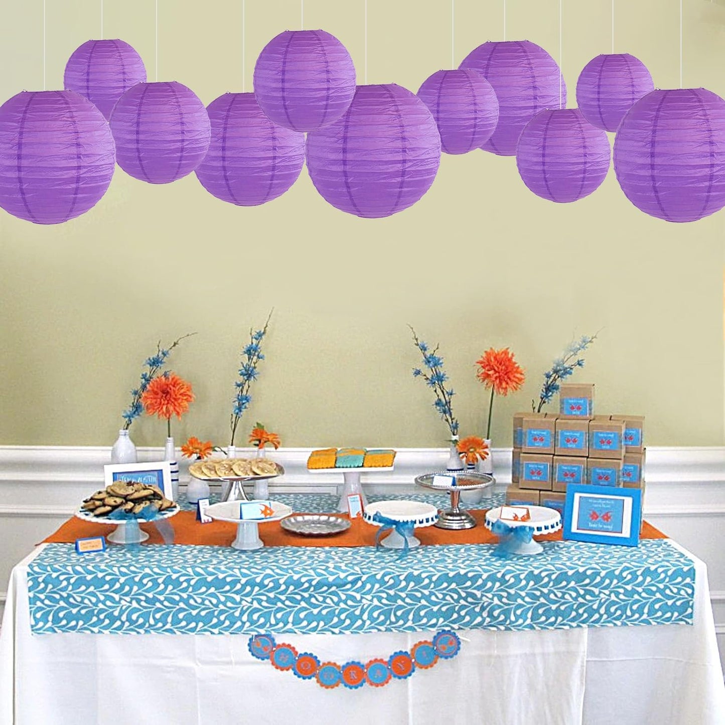 12Pcs Round Paper Lanterns Assorted Sizes (6" 8" 10" 12") for Home Decor, Restaurant, Church, Wedding, Birthday Party Decorations, Hanging Chinese Japanese Paper Lantern Lamps (Deep Purple)