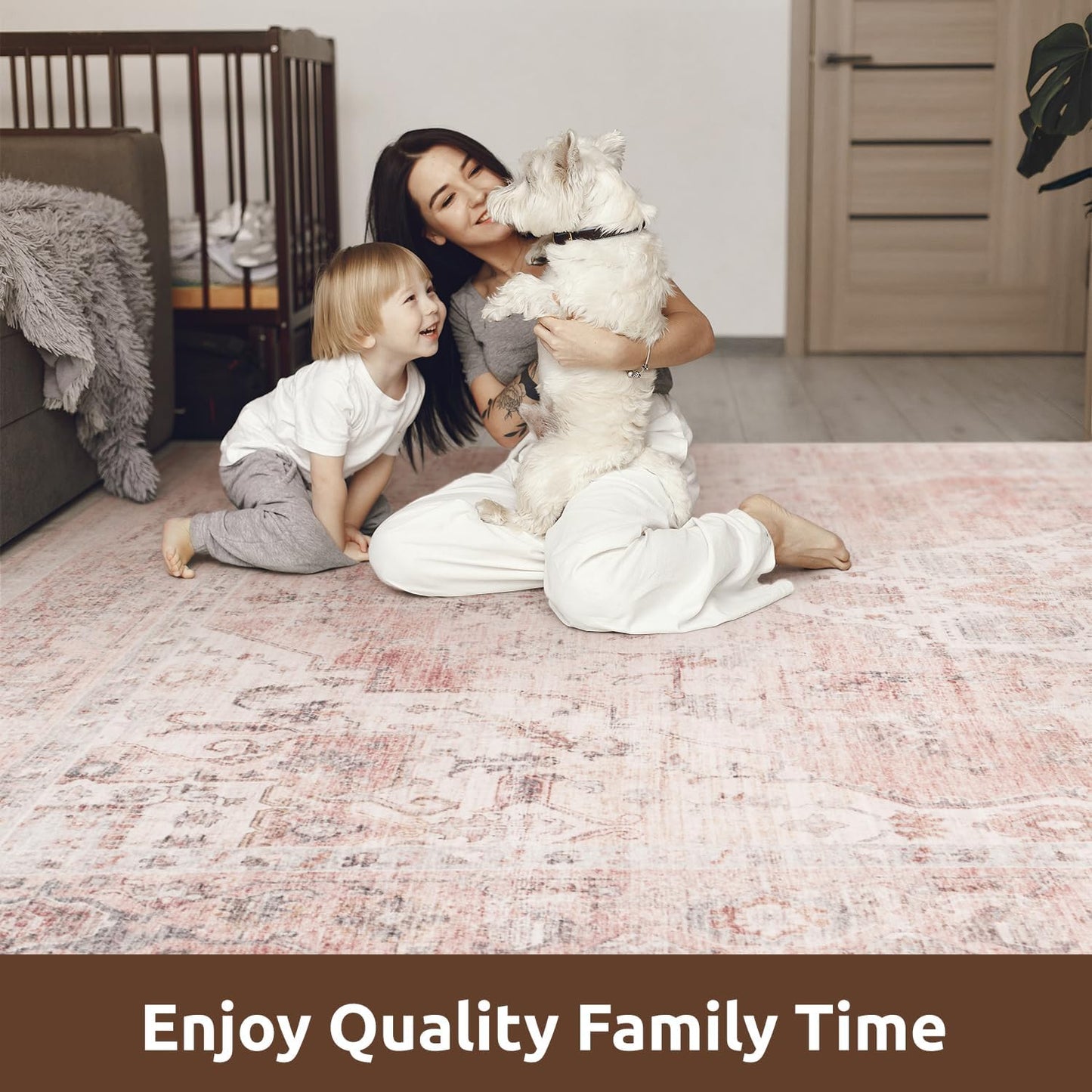 AMOAMI-Area Rug 5X7 Rugs for Living Room-Vintage Soft Pink Rugs for Bedroom-Non Slip Carpet-Machine Washable Rug for Dining Room Living Room Bedroom Office Under Table