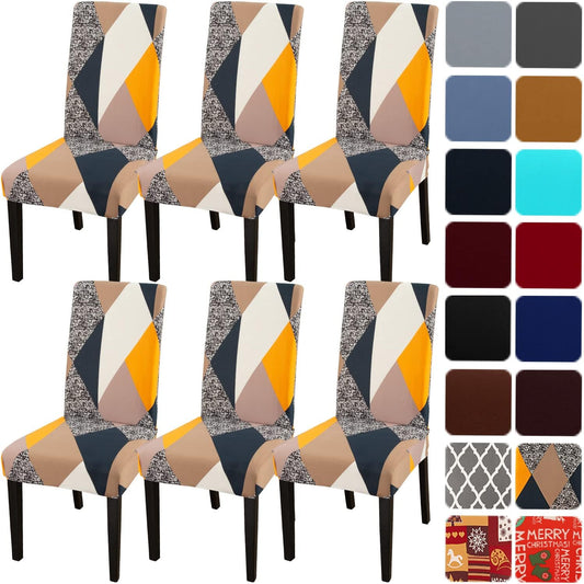 JQinHome Chair Covers for Dining Room 6 Pack,Magic Cube High Stretch Removable Washable Parsons Chair Slipcover for Home Party Hotel Wedding Ceremony (Geometric Patterns)
