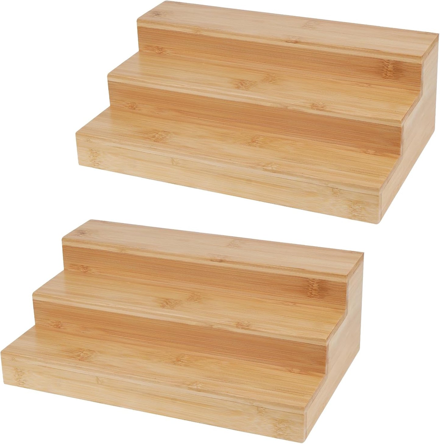 2 Pack Bamboo Spice Rack Organizer for Countertop, 3 Tier Spice Step Shelf for Cabinet (Jars Not Included)