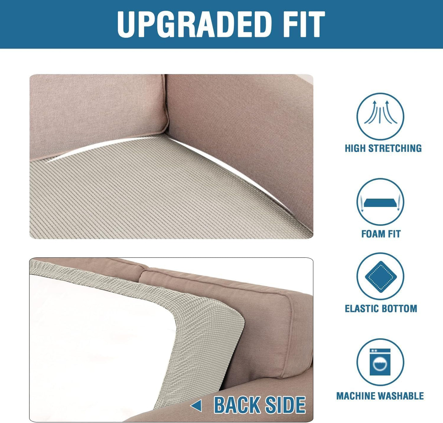 H.VERSAILTEX Super Stretch Individual Seat, Sofa Covers Couch , cushion covers Slipcover Sets Thick Jacquard Textured Twill Fabric (2 Piece Large Sofa cushion covers, Island Fossi)