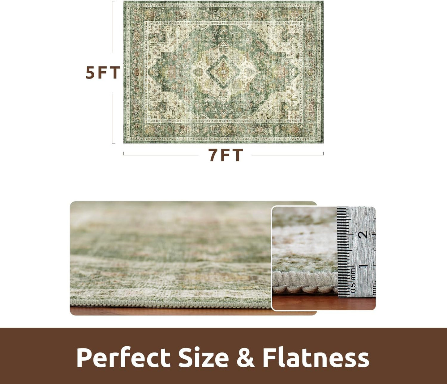 AMOAMI-Area Rug 5X7 Rugs for Living Room-Vintage Soft Green Rugs for Bedroom-Non Slip Carpet-Machine Washable Rug for Dining Room Living Room Bedroom Office Under Table