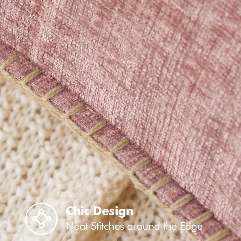 MIULEE Pack of 2 Couch Throw Pillow Covers 12x20 Inch Blush Pink Farmhouse Decorative Pillow Covers with Stitched Edge Soft Chenille Solid Dyed Spring Pillow Covers for Sofa Bed Living Room