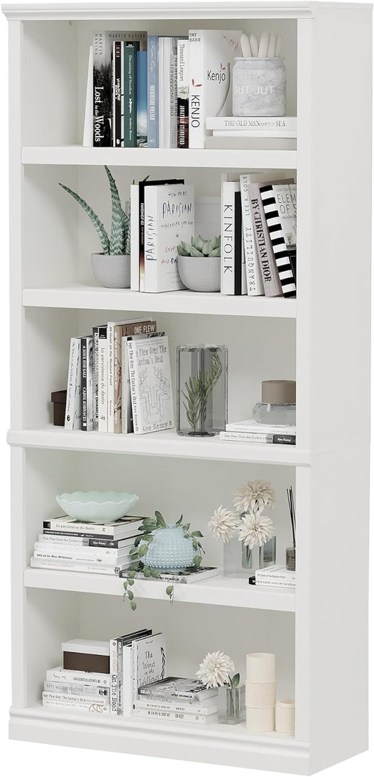 70-Inch Tall White Bookcase, 5 Tiers Shelves Open Storage Bookshelf, 33 in Wide Anti Tipping Indoor Furniture, Book Cases for Home Library Office Bedroom School