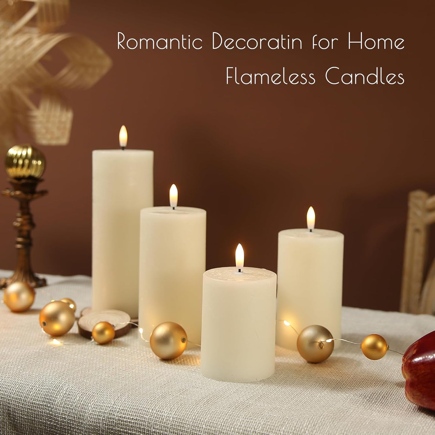 LUSHABOR Flameless Candles, 4 Pack Battery Operated Candles with Remote, Real Wax LED Fake Candles with Timer Flickering for Christmas Wedding Home Party D3 H 5" 6" 7" 9" Ivory