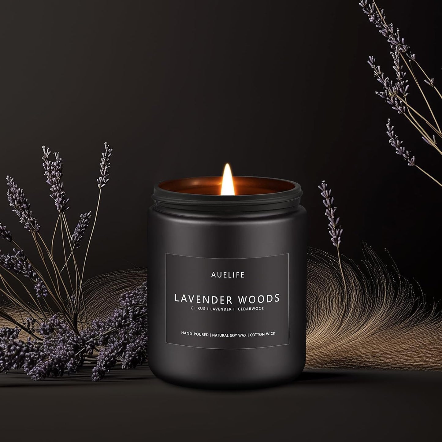 Scented Candles for Men | Lavender & Wood Candle - Candle for Men, Manly Candles for Home Scented, Man Gifts for Him/Friend, 7oz Black Jar