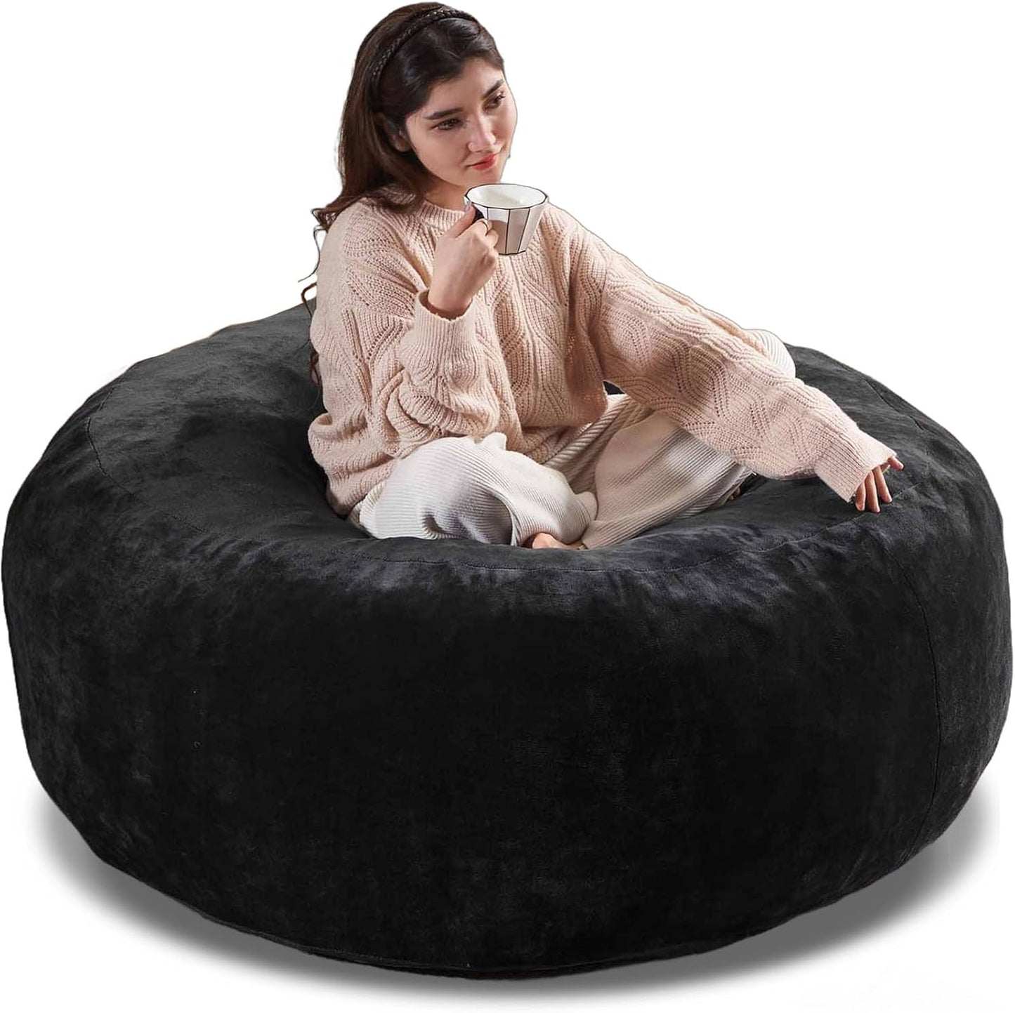 4FT Large Bean Bag Chairs,Big Adult Size Memory Foam Beanbags with Filler Included,Machine Washable Corduroy Cover,Ultra Soft Plush Gaming Bing Bag Puff Chair for Dorm, Living Room & Bedroom (Black)