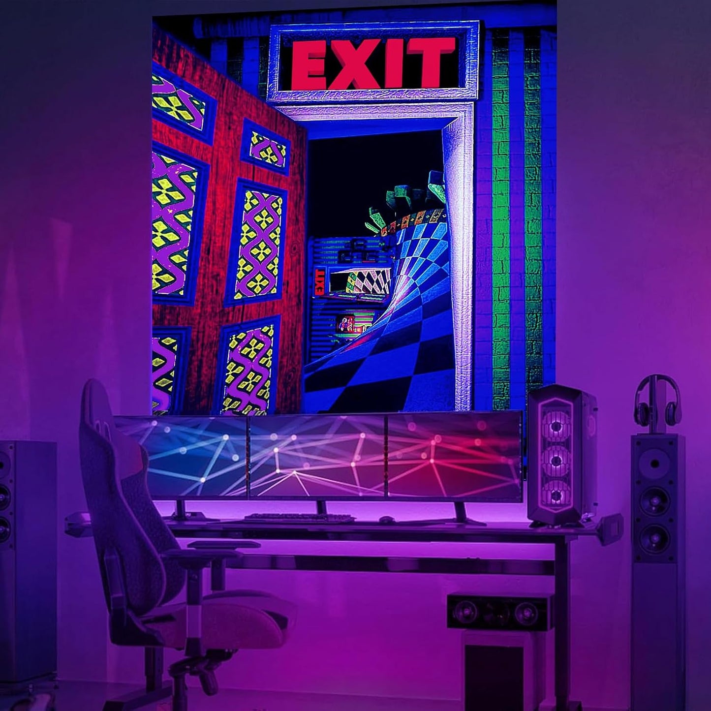 3D Exit Blacklight Tapestry Wall Decor for Men Bedroom, Trippy 3D Illusion Glow in the Dark Wall Hanging Backdrop for Men Guys Game Room, UV Reactive 3D Poster for Living Room Dorm 39x51 Inches