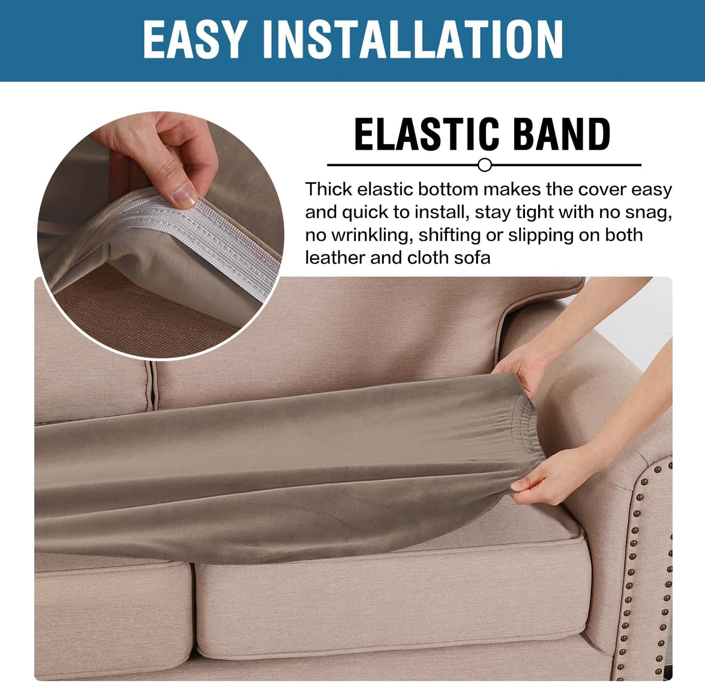 H.VERSAILTEX Velvet Stretch Individual Couch Cushion Cover Plush Cushion Slipcover for Loveseat Sofa Cushion Furniture Protector Seat Cushion Sofa Cover (1 Piece Sofa Cushion Cover, Mocha)