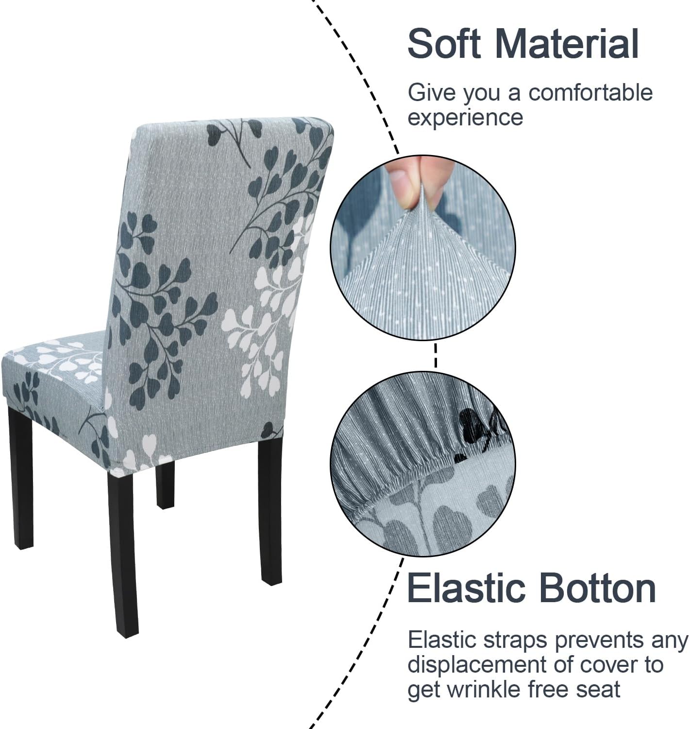 JQinHome Pattern Chair Covers for Dining Room Set of 4, High Stretch Removable Washable Parsons Chair Slipcover for Home Party Hotel Wedding Ceremony (Flower,4PCS)