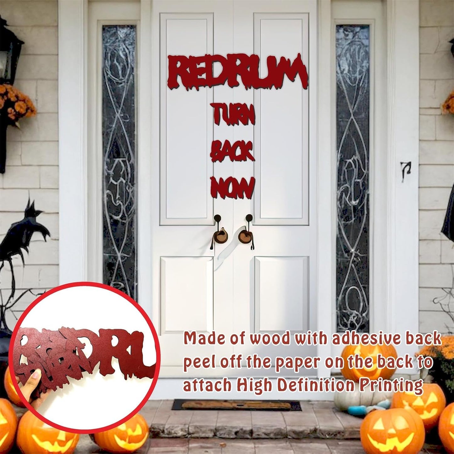 Wooden Halloween Decorations Stickers Bloody Halloween Decals for Mirror Wall Window Peel and Stick Happy Halloween Wall Sticker Redrum Door Sign Outdoor Indoor Decor Holiday Party Supply Photo Props