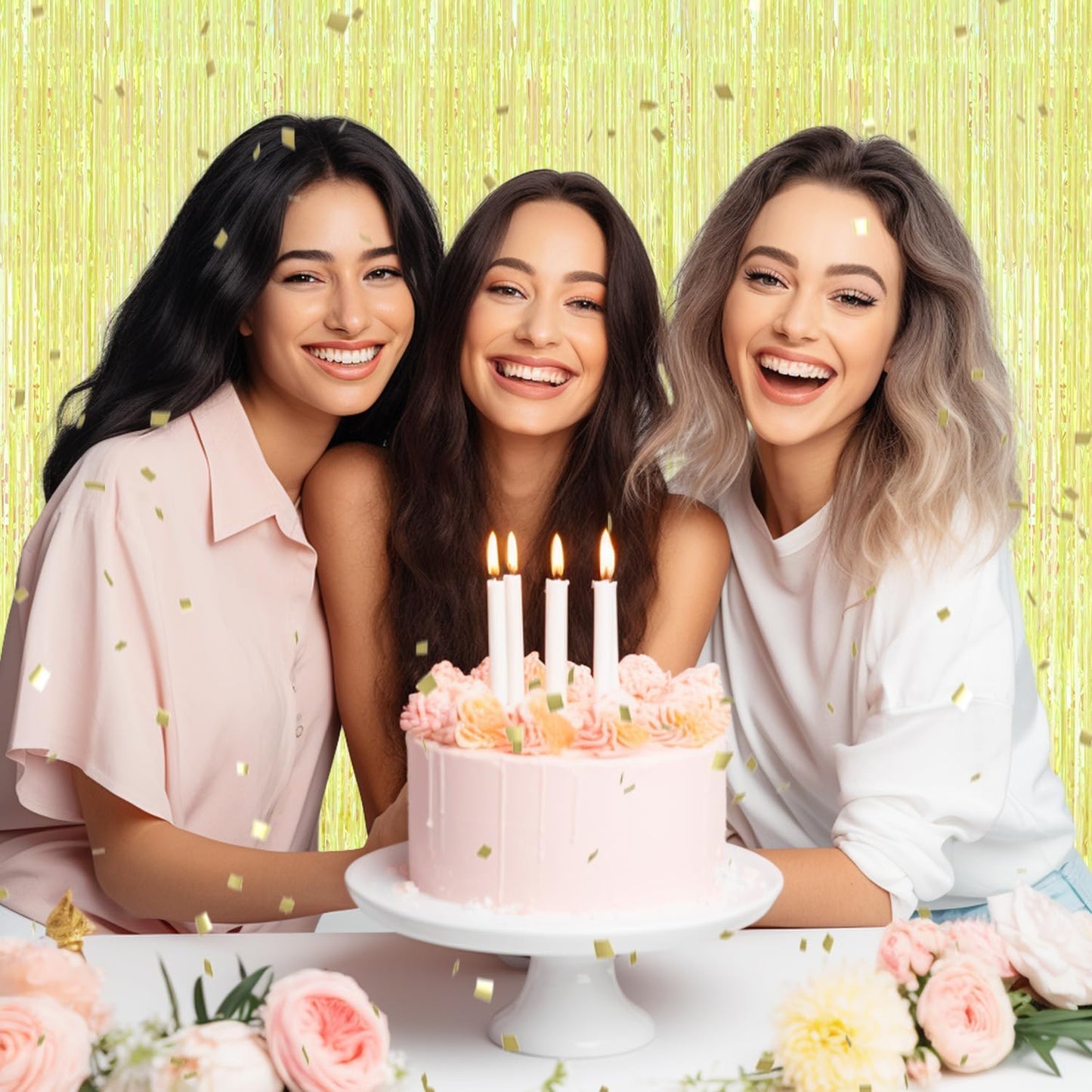 3 Pack Foil Fringe Backdrop - Transparent Green Shiny Tinsel Curtains for Party Decoration/Photo Booth Props - 3.3x8.2 FT Metallic Foil Backdrop for Birthday Wedding Graduation Christmas