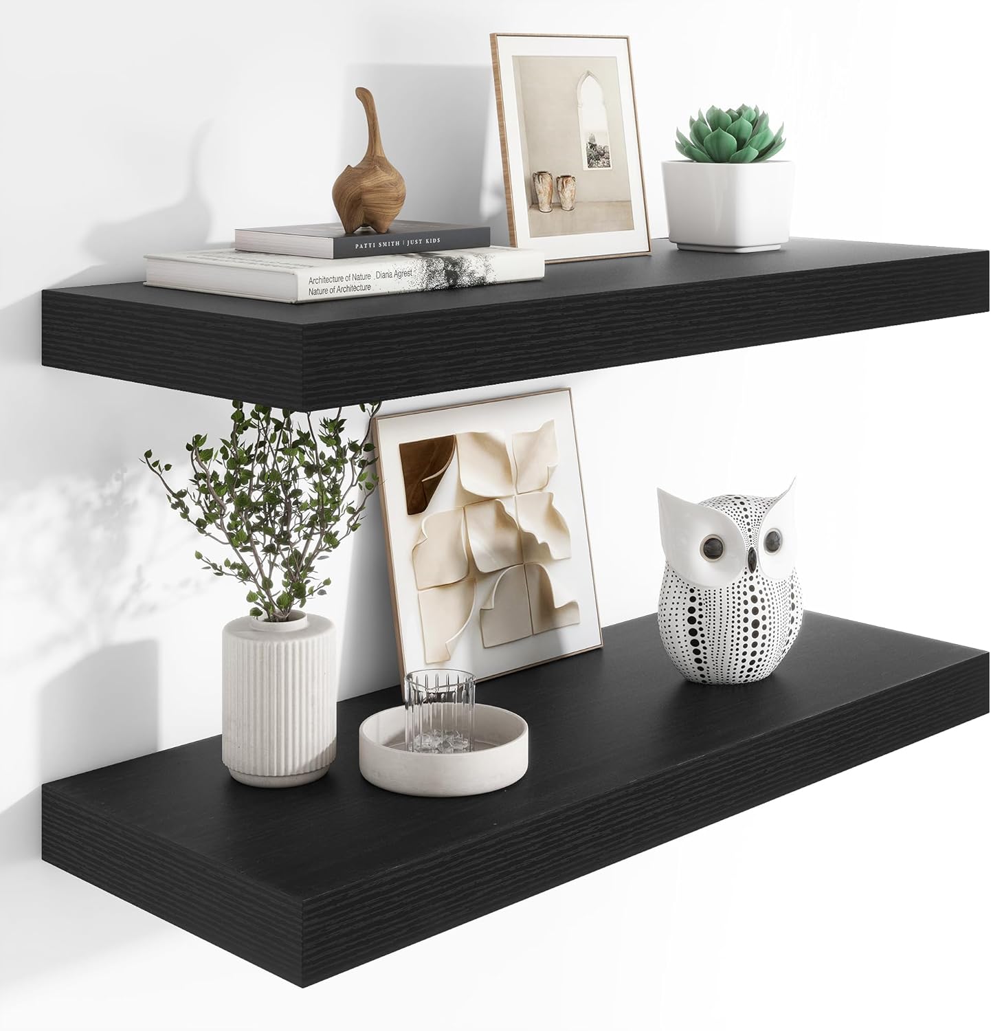 Heimlove 12" Deep Floating Shelves, 36 x 12 Inch Wall Mounted Long Floating Shelf with Invisible Brackets, for Home Decor, Bedroom, Kitchen, Living Room, Bathroom - 2 Pack, Black