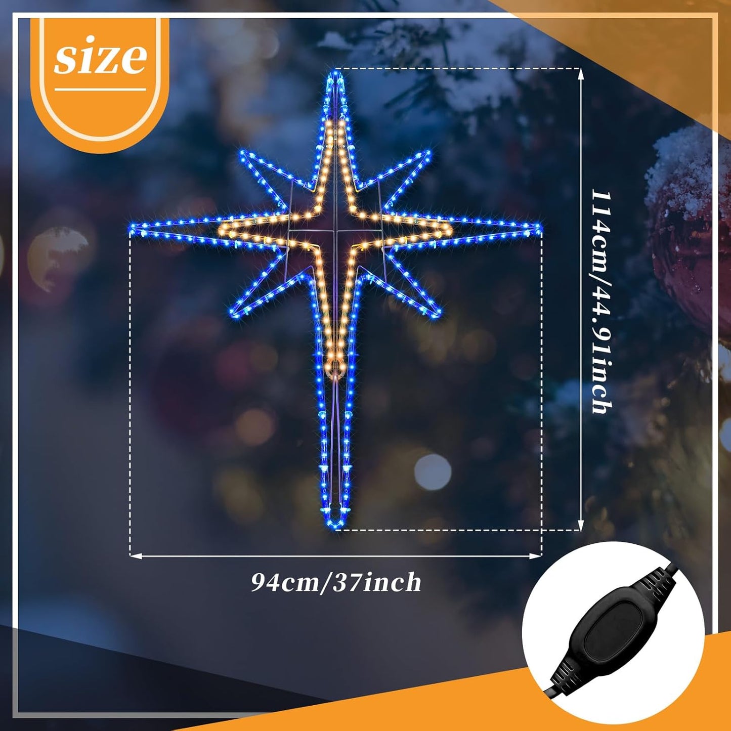 43" Christmas Star of Bethlehem LED Star Hanging Lights Nativity Holy Family Light for Door Window Porch Wall Decoration Plug Operated Lighted Hanging Tree Topper(Warm Light)