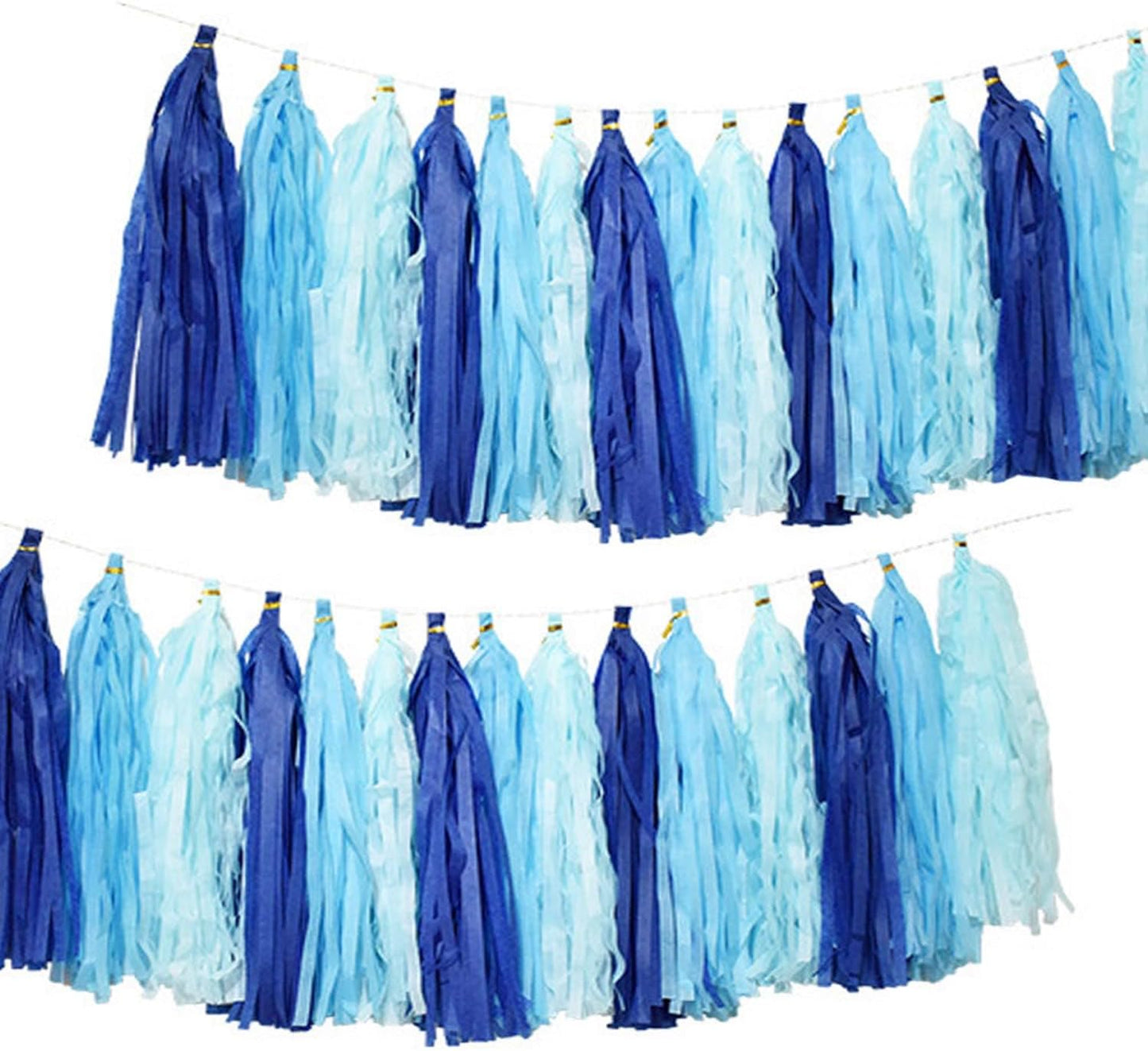Blue Party Decorations,Navy Blue Light Blue and Blue Paper Tissue Tassel Garland Banner,15 Pcs