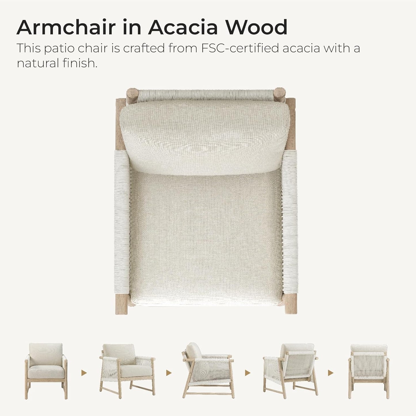 CHITA 3 Pieces Boho Patio Rattan Bistro Set, Outdoor Wicker Chairs & Side Table Set with Acacia Wood Frame(Cream)