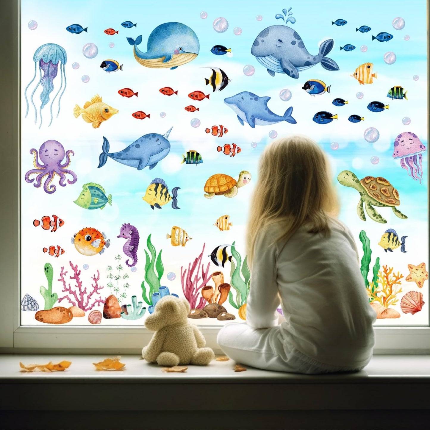 9 Sheets Summer Ocean Animal Window Clings Sea Animal Theme Window Stickers Summer Sea Decals Under The Sea Party Window Decorations