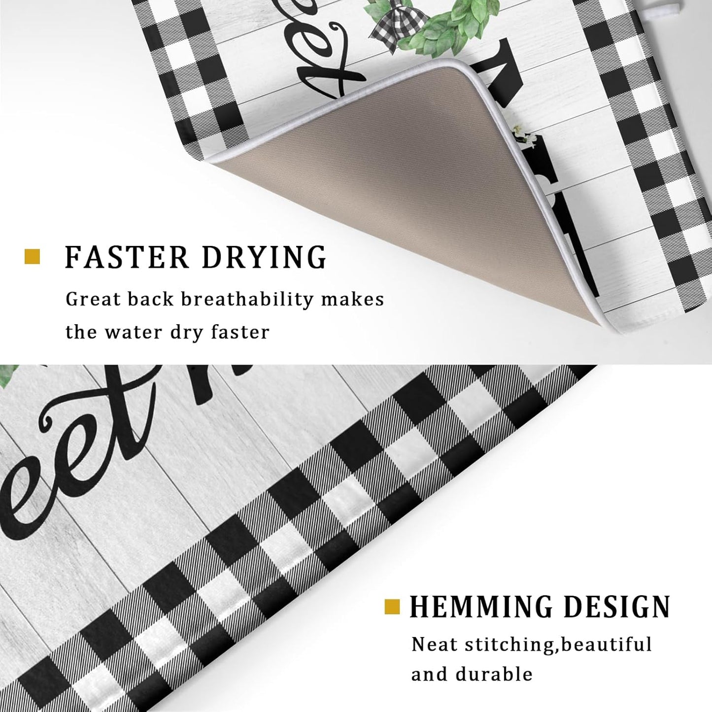 Farmhouse Rustic Dish Drying Mat for Kitchen Counter Sweet Home Spring Floral Absorbent Reversible Microfiber Kitchen Countertop Protector Dishes Pad Large 18x24 inch