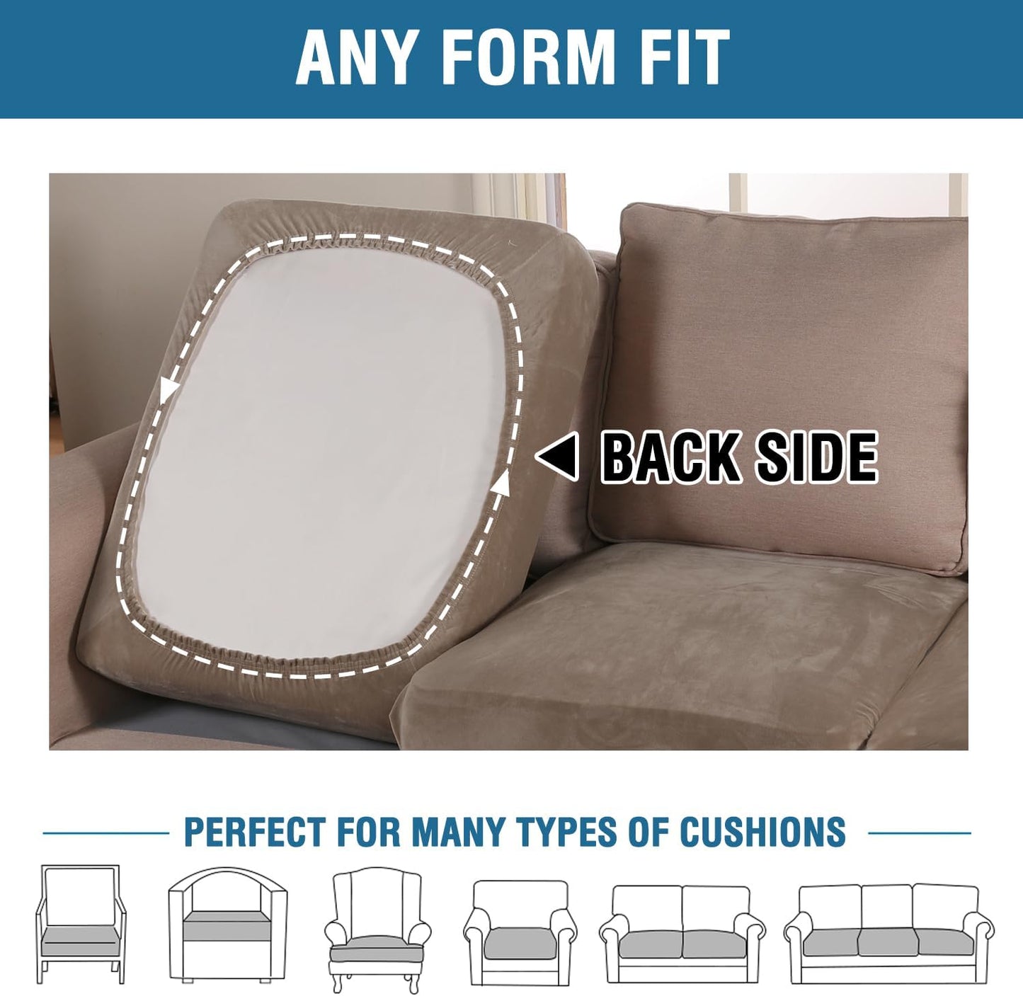 H.VERSAILTEX Velvet Stretch Couch Cushion Cover Plush Cushion Slipcover for Chair Cushion Furniture Protector Seat Cushion Sofa Cover (1 Piece Armchair Cushion Covers, Mocha)