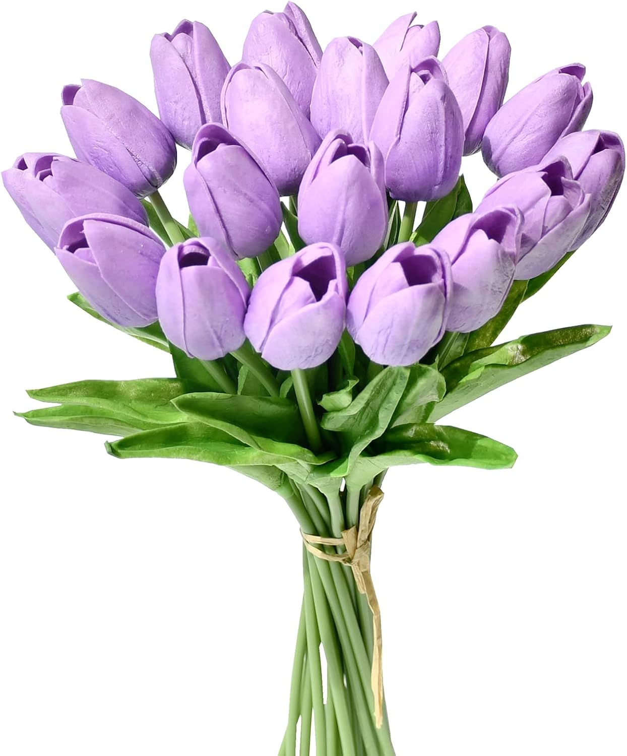 Mandy's Artificial Tulips 20 Stems Lilac PU Faux Flowers for Wedding Home Decor 13.5 Inch