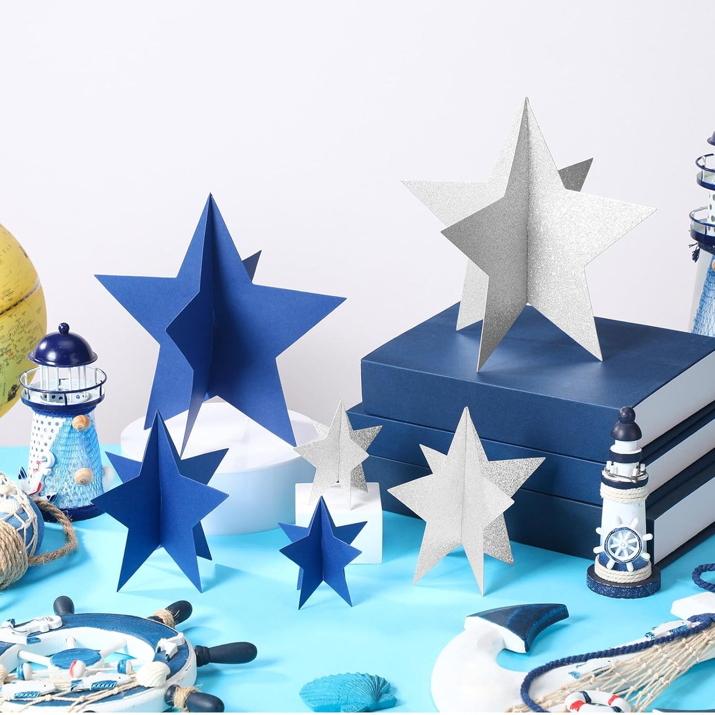 45 Pcs 3D Star Centerpieces Movie Night Decorations for Table in 3 Sizes Hanging Supplies for Red Carpet Film Show Theme Birthday New Year Party First Day of School Table Decor(Navy Blue)