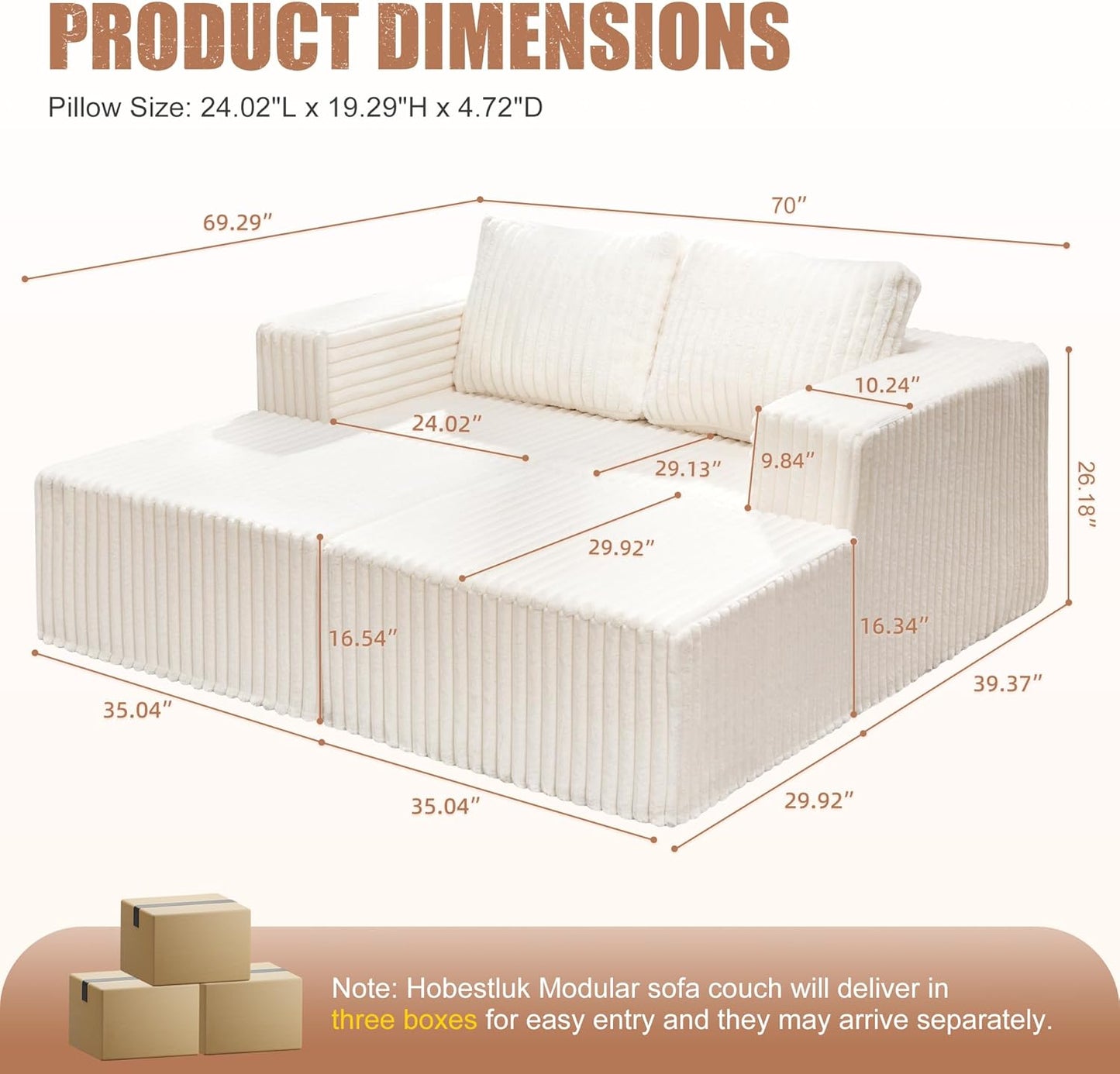 Hobestluk Modular Sectional Sofa Memory Foam Couch Sofa Bed Loveseat with Chaises Cloud Couch with Removable Cover Large Sectional Couches for Living Room (Strip White, Sofa Bed)