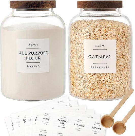 2 PCS Large Glass Jar with Airtight Lid, Glass Food Storage Jars for Tea,Spice,Cereal, Egg,Flour,Coffee and More(70 FL OZ/2000 ml)