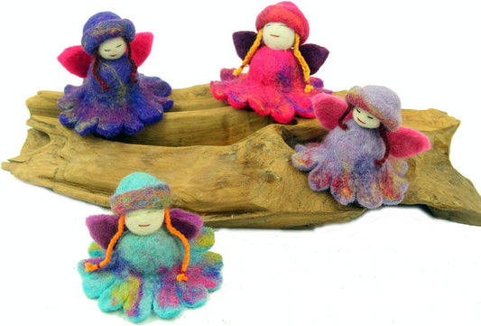 Hand Felted Colorful Flower Fairies - Set of 4 - Global Groove