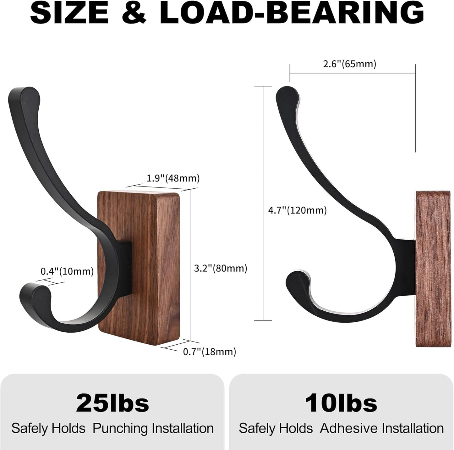 8 Pack Wooden Wall Hooks for Hanging, Adhesive Mounted & Wall Mounted Nature Wood Coat Hooks for Towel Clothes Blanket Hat Backpack Robe Nursery Door Board Entryway Key Holder