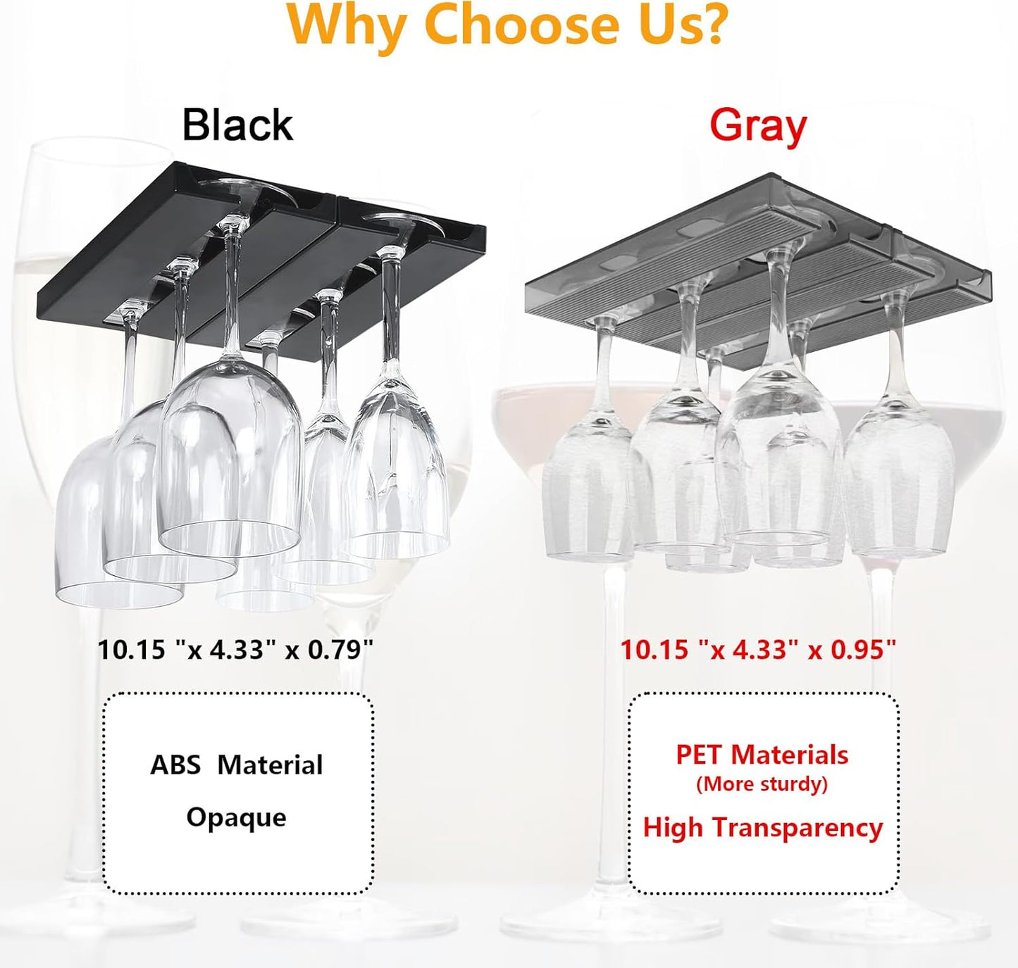 2 Pcs Wine Glass Holder,Stemware Rack Punch-free Hanging Under Cabinet for Bar,Kitchen and Restaurant (Grey)