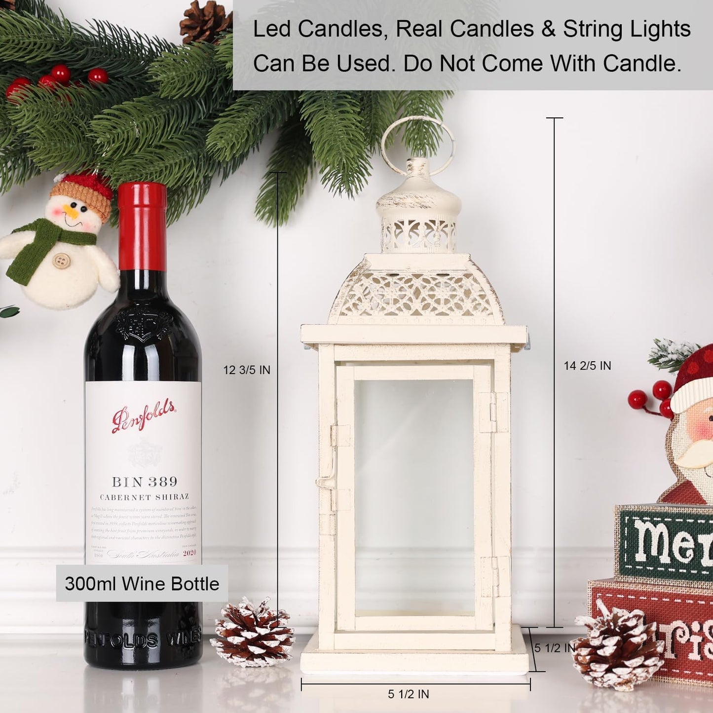 DECORKEY Lantern Decorative Indoor&Outdoor, 2 Pack 14.4'' Large Metal Candle Lanterns, Vintage Hanging Candle Holders for Farmhouse Wedding Front Porch Patio, Halloween Christmas Decorations for Home