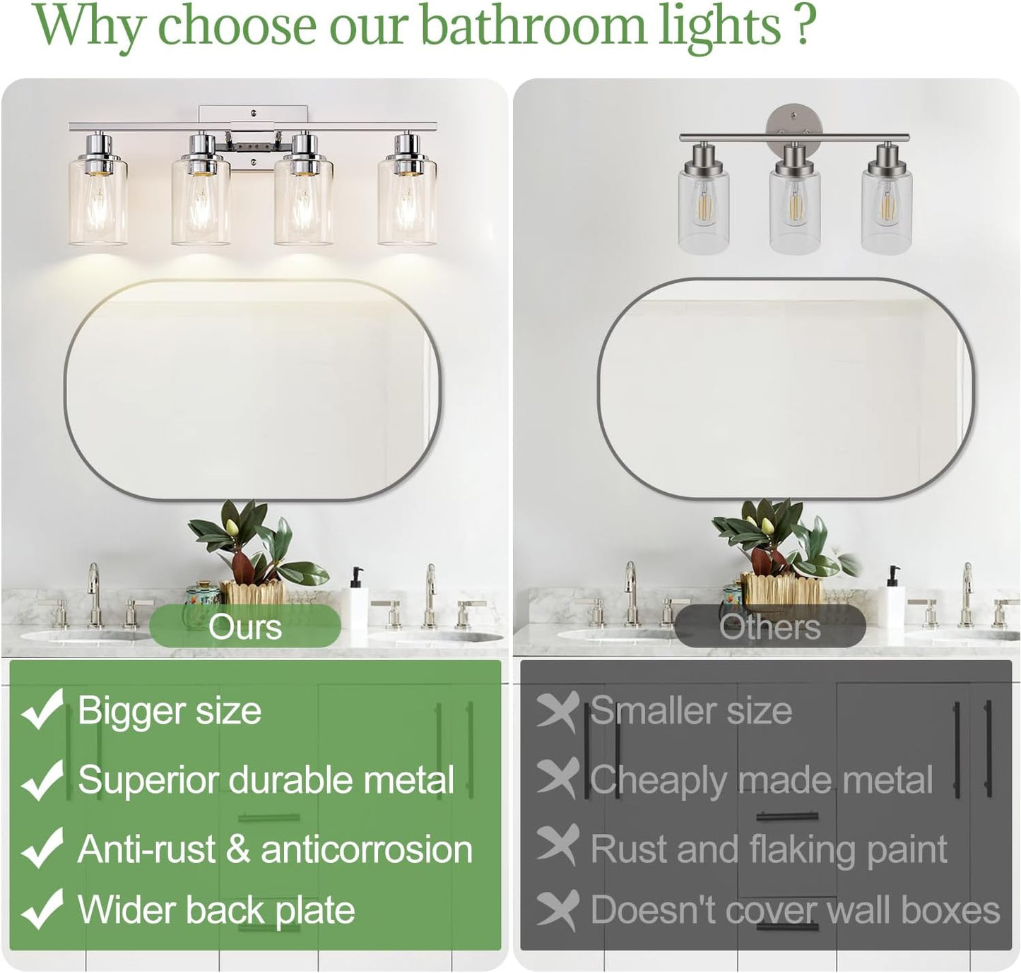 4 Light Bathroom Light Fixtures, Chrome Vanity Lights with Clear Glass Shades, Modern Bathroom Light Fixtures Over Mirror, Modern Bathroom Wall Lamp for Mirror Living Room Cabinet