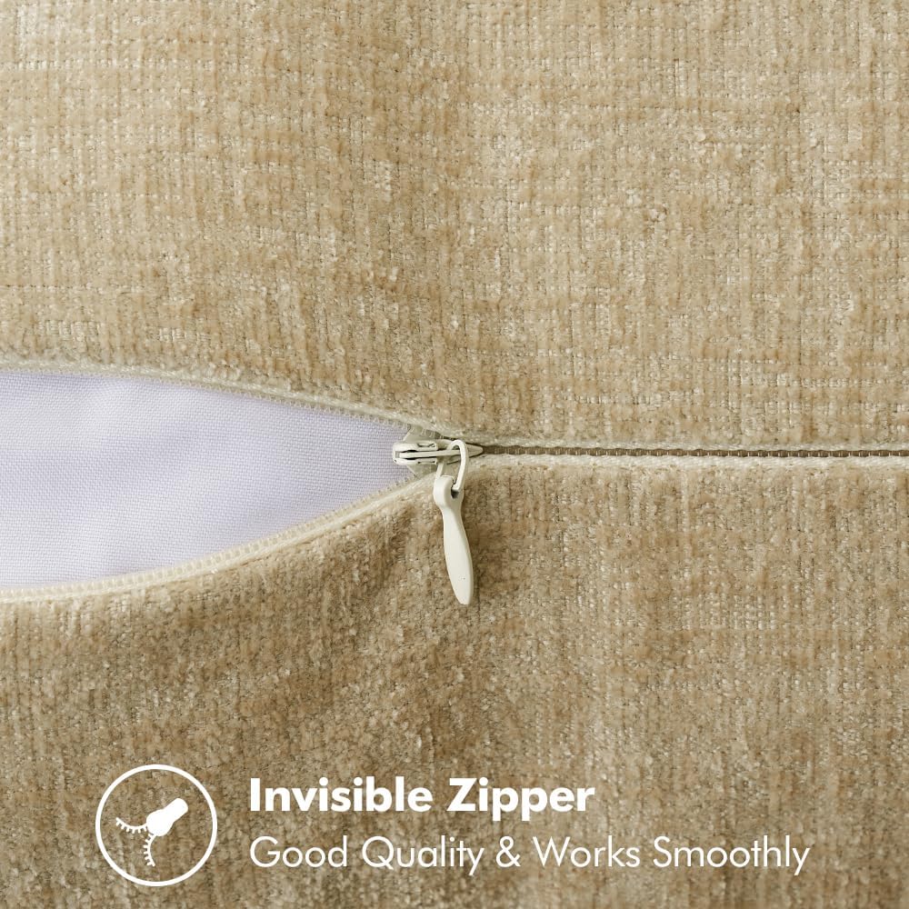 MIULEE Pack of 2 Couch Throw Pillow Covers 24x24 Inch Beige Farmhouse Decorative Pillow Covers with Stitched Edge Soft Chenille Solid Dyed Spring Pillow Covers for Sofa Bed Living Room