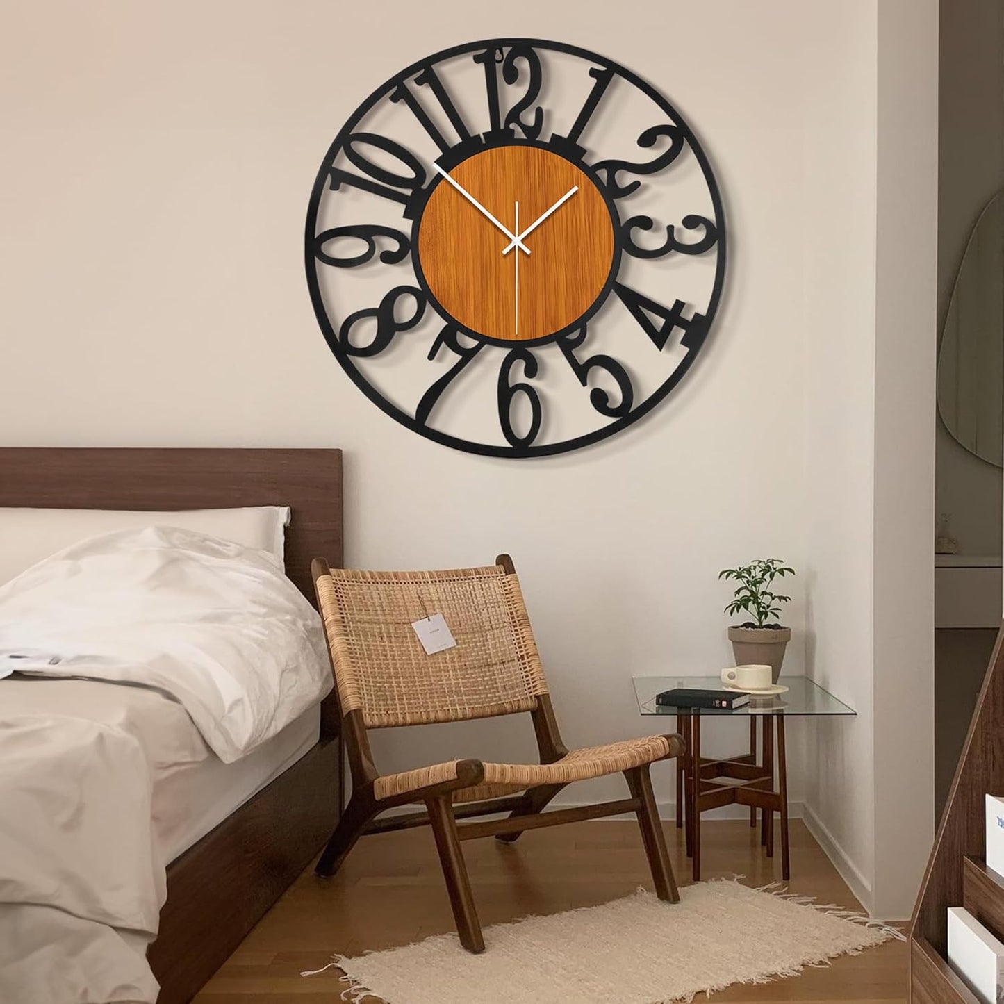 LEIKE 30" Oversized Large Wall Clocks,Silent,Non Ticking,Battery Operated Modern Round Big Wood Decorative Metal Wall Clock for Living Room, Bedroom,Kitchen,Farmhouse,Office Decor - Black,30 Inch