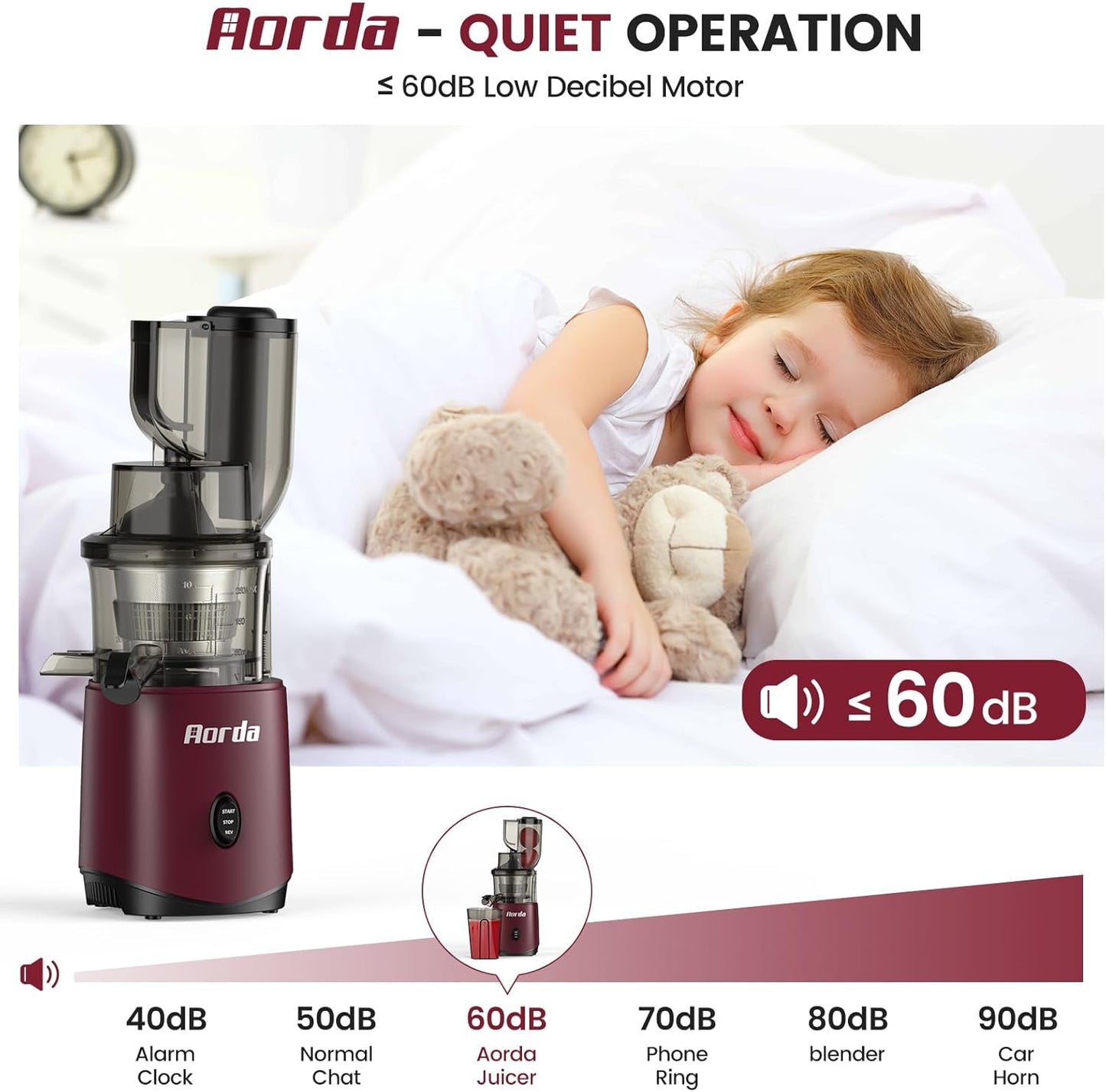 Masticating Cold Press Juicer Machines: 200W Pure Slow Juicer With Quiet Motor For Vegetable And Fruit Easy To Clean, Red